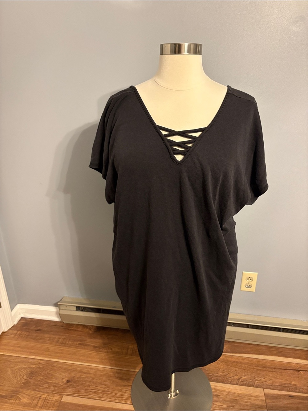 Lane Bryant Black Crisscross V-Neck lounge dress
